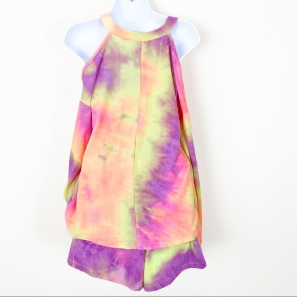WHITE BIRCH Bright Tie Dye Cold Shoulder Lounge Set With Shorts Casual Comfy Sm - Picture 2 of 3